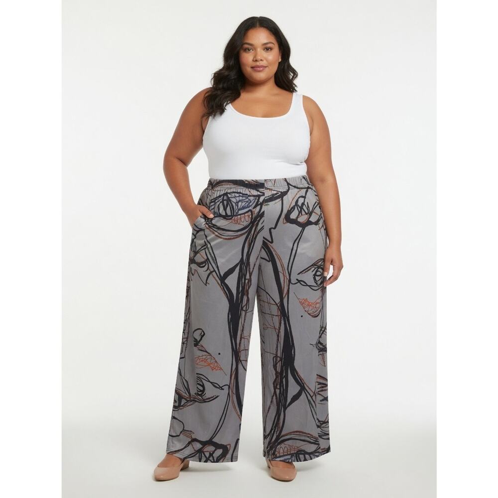 Abstract Print Wide-Leg Lounge Pants - Picture 2 of 3